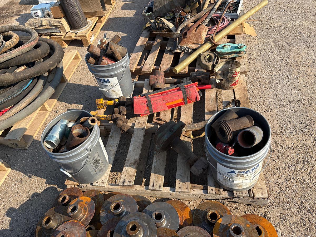 Used (3 pallets) w/ shovels, 7-7/8”od x 1-1/8” Id drive hubs, u-bolts, hose fittings, etc.