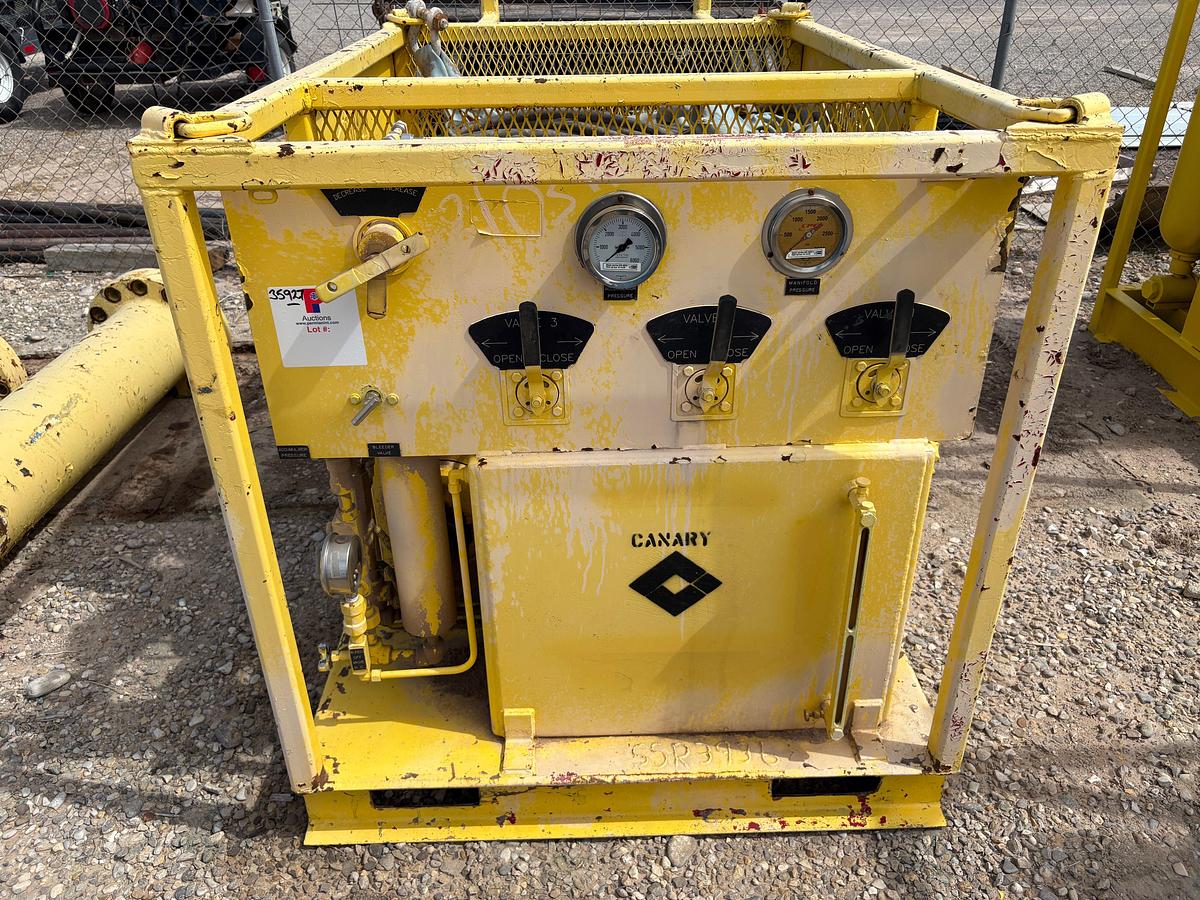 Used Frontier 3-station closing unit, skidded