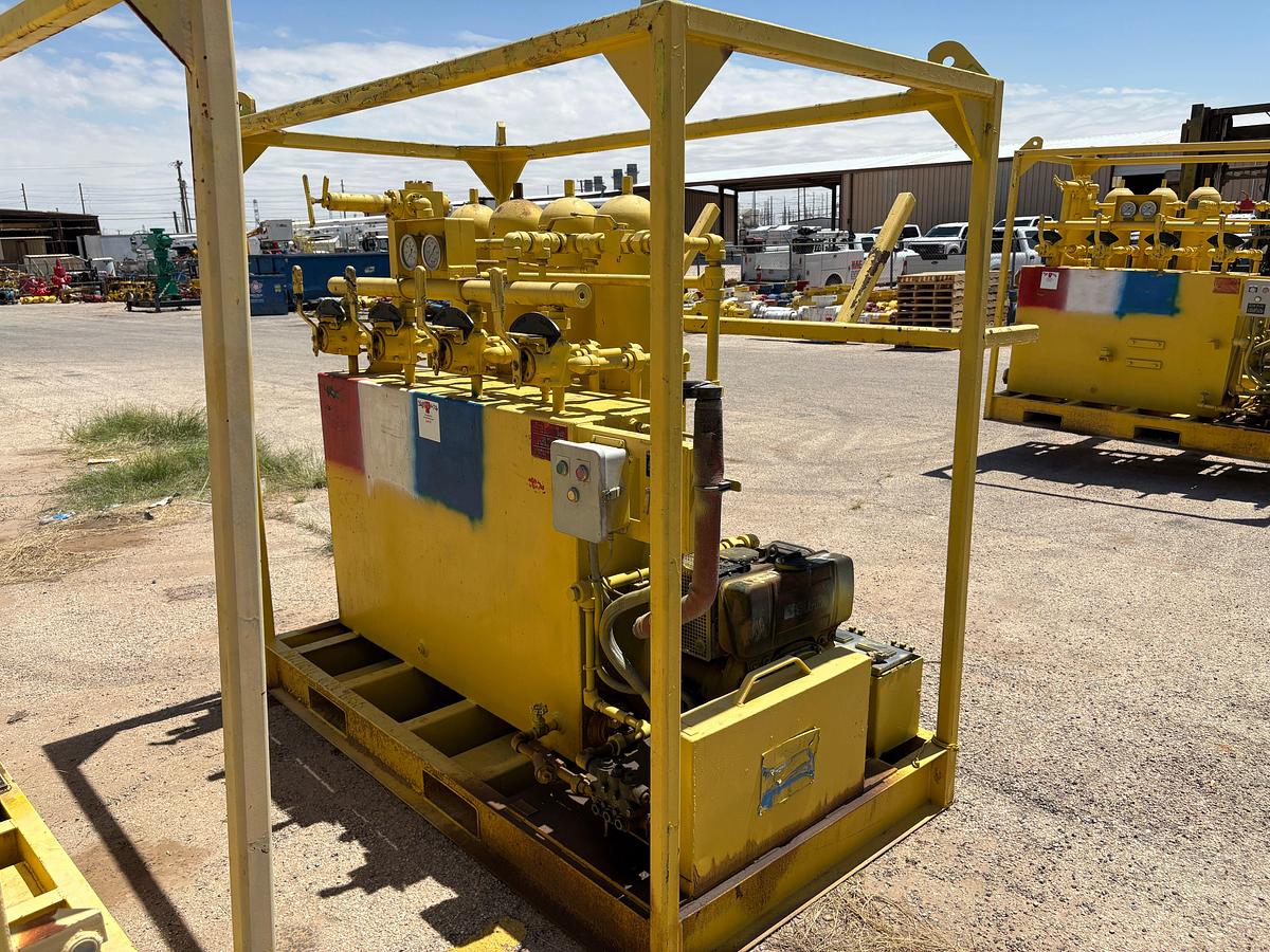 Used Meyer 4-station closing unit, skidded