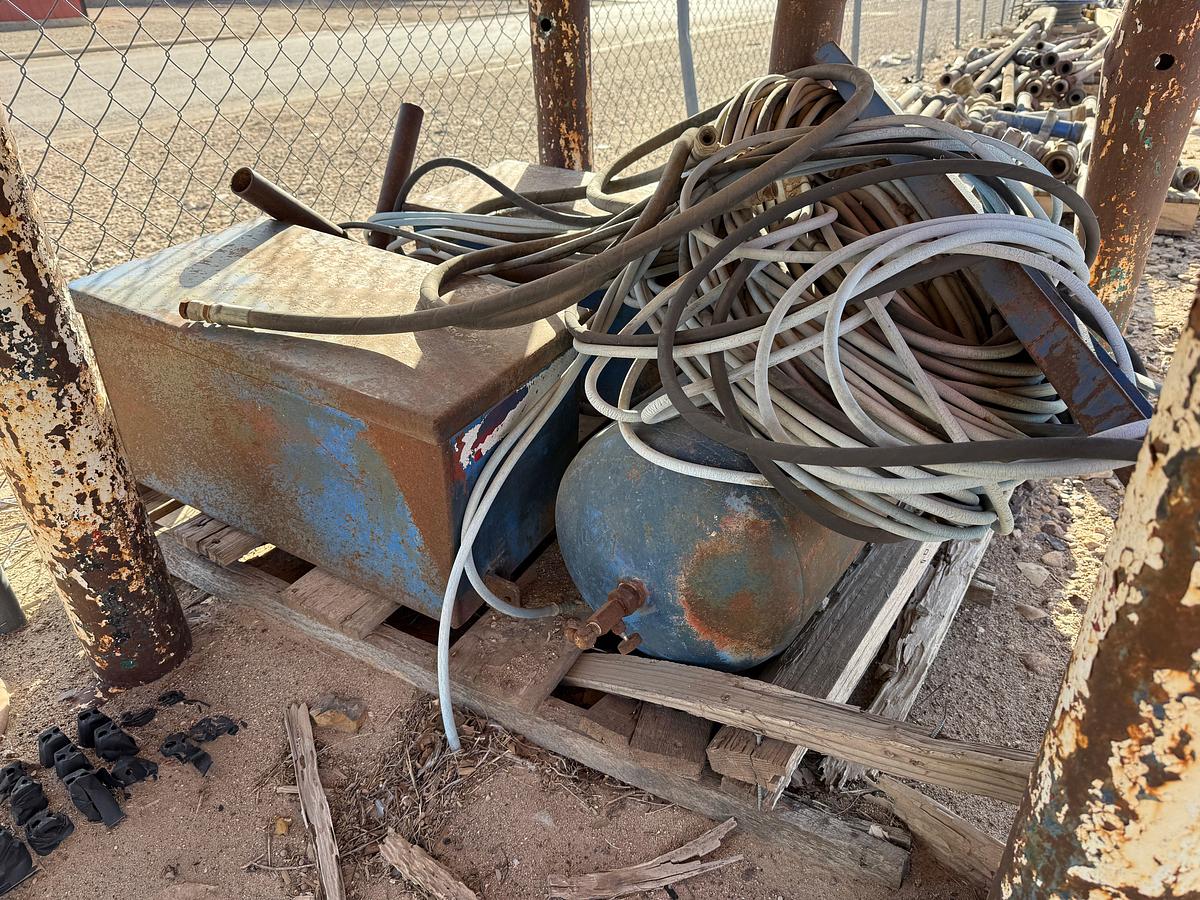 Used 50 GALLON FUEL TANK, STEEL FRONT BUMPER, & PALLET W/ AIR TANK, (2) BATTERY BOXES
