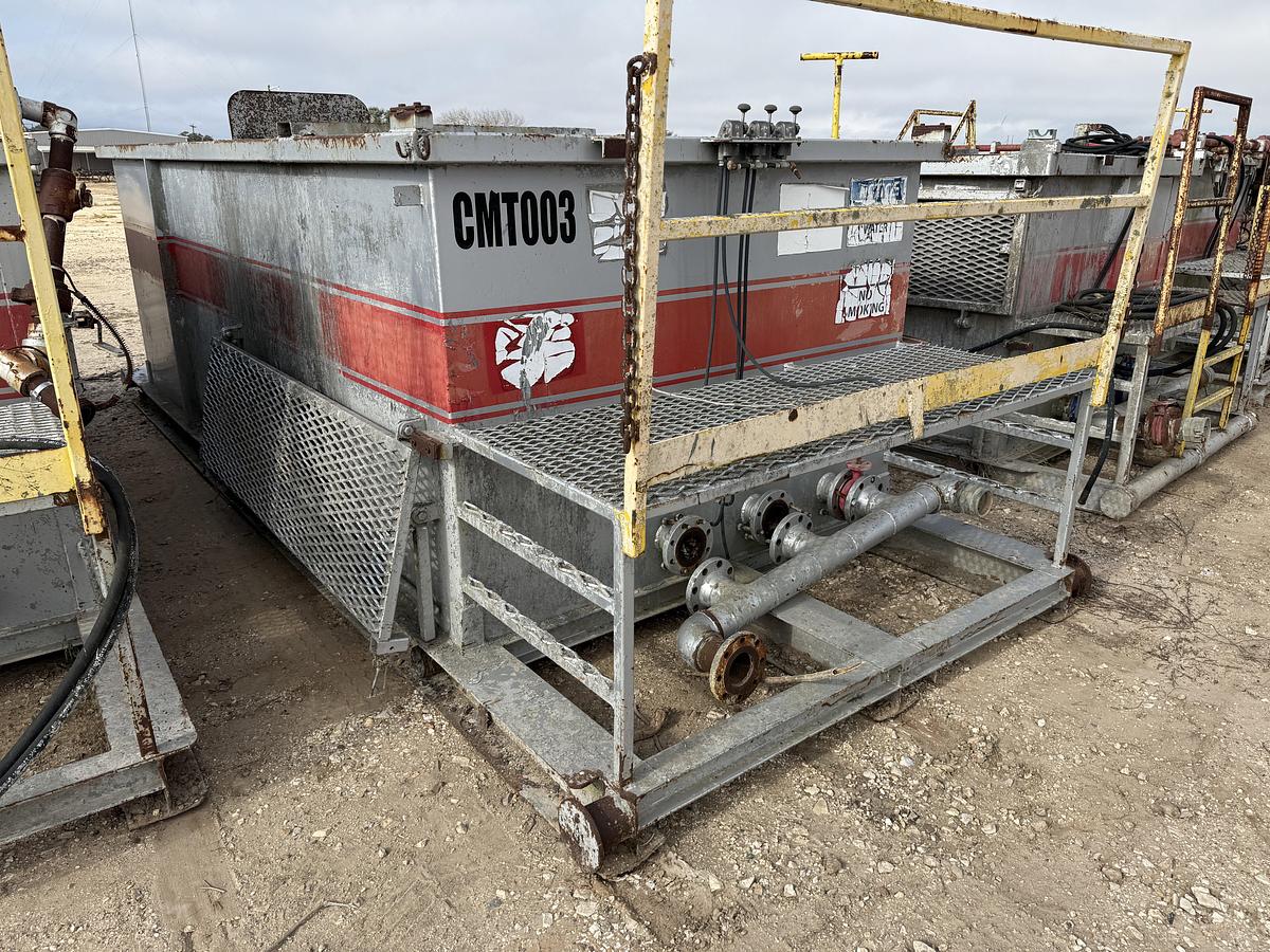 Used 15’ X 7’ X 5’ 3-COMP CEMENT MIXING TANK W/ CATWALK, PORCH,& AIR VALVES