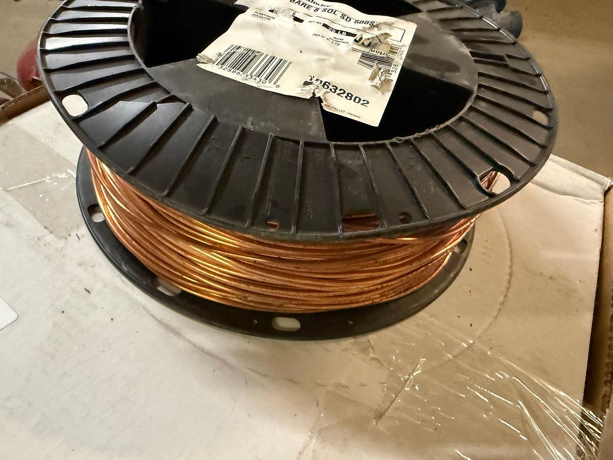 Used LOT W/ (1) 500 FT. SPOOL OF CU BARE 8 SOL SD 500S COPPER WIRE, (1) PCC301 ENVIRONMENTAL DRIP POT, (4) FIRE EXTINGUISHERS