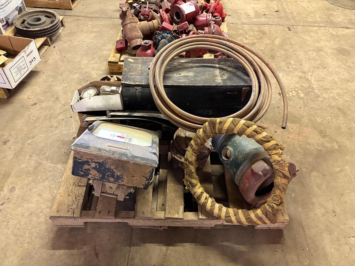 Used Pallet w/ Barton chart recorder, Larkin stripper head, wooden toolbox, etc.
