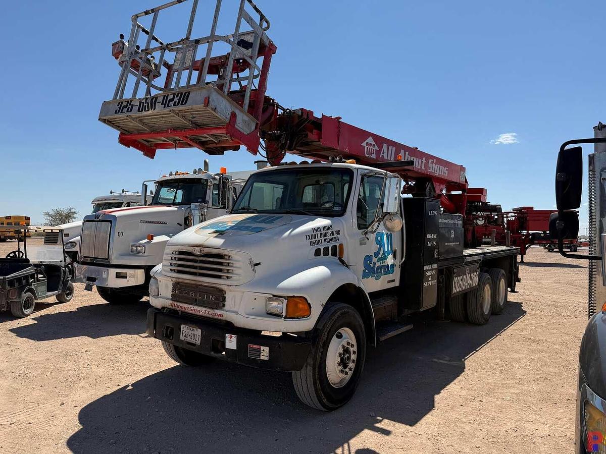 Used 2002 STERLING M8500 ACTERRA 87’ AERIAL PLATFORM SIGN CRANE TRUCK