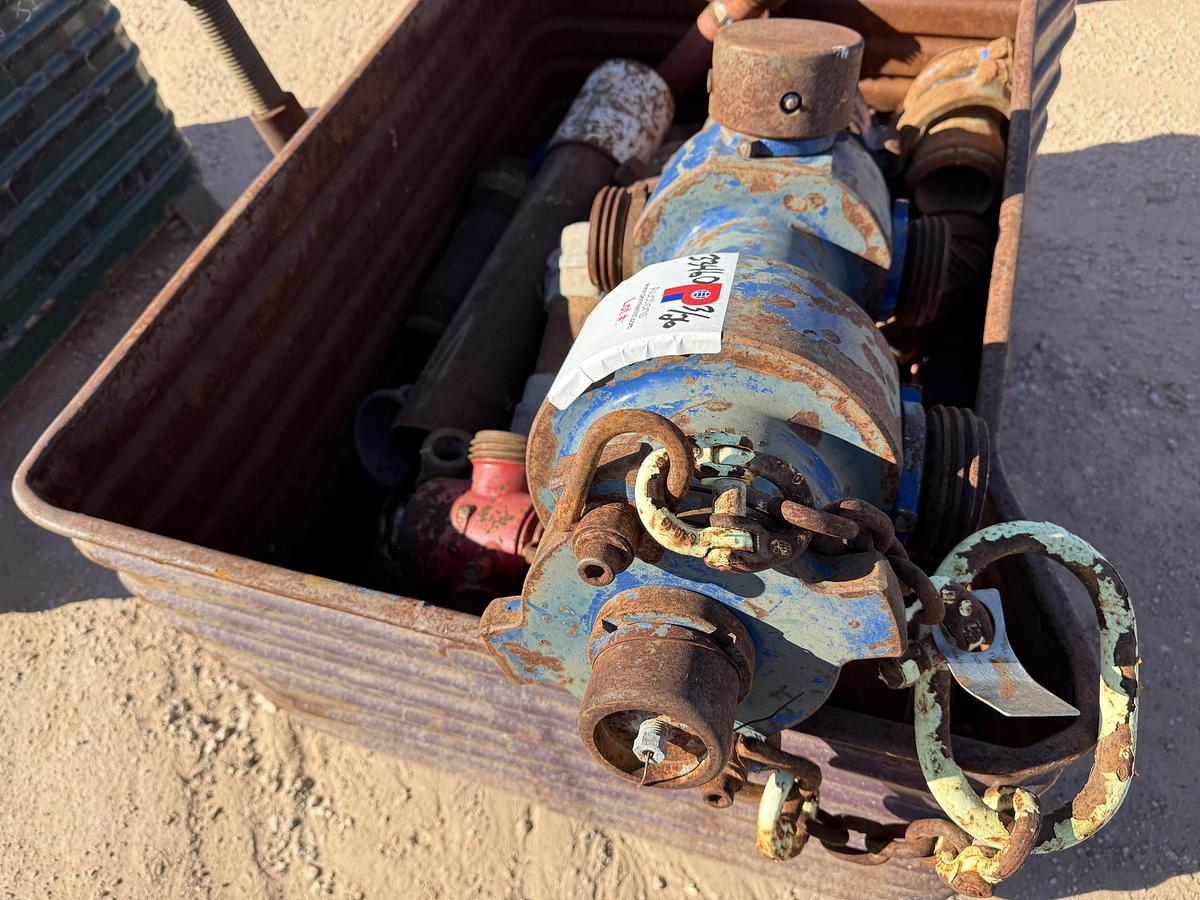 Used (2) MULTI-SIZE SINGLE PLUG CEMENT HEADS & METAL TUB OF CEMENT HEAD CONNECTIONS