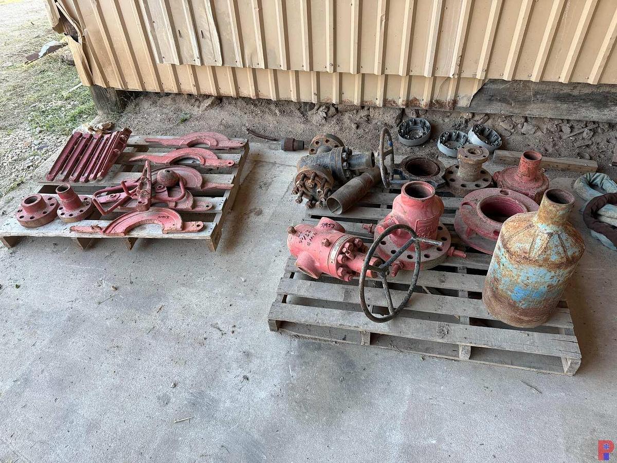 Used (2) PALLETS W/ 2-9/16” 5K WP GATE VALVES, TUBUNG HANGER, TONG COVERS, PARTIAL SLIP BODY, ADAPTERS