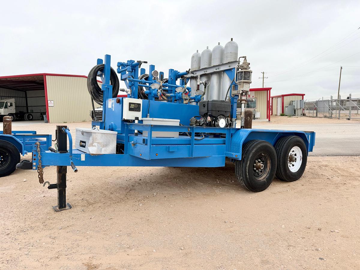 Used 3-station closing unit mtd on 12’ x 80” t/a bumper pull trailer