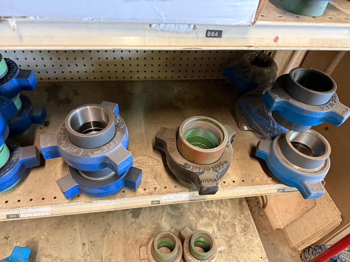 Used SECTION OF (60+) MIX HEAVY & STD 2” THRU 3” SWAGES, FIG 200, 400, & SOME 1502 PIPE UNIONS, SLEEVE COUPLINGS