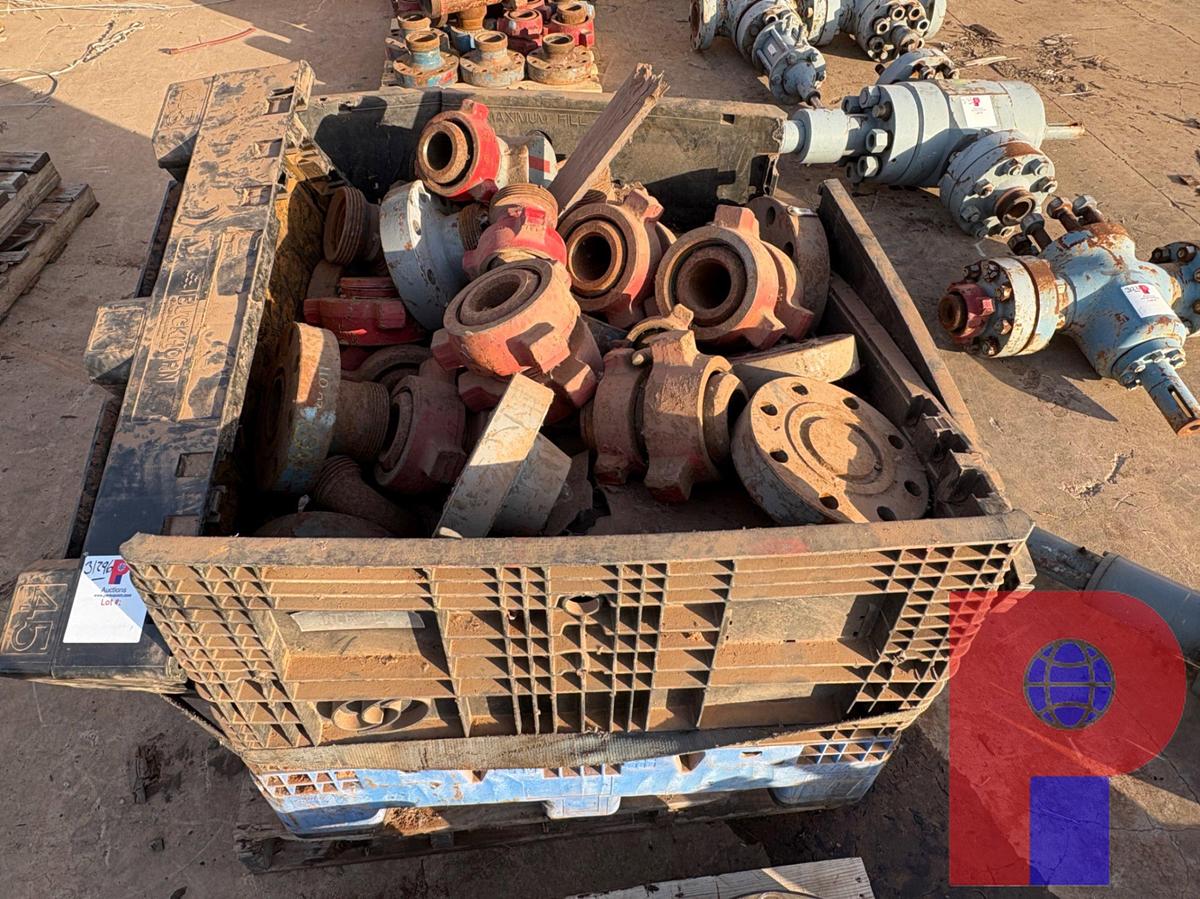 Used CRATE OF ASSORTED 3” & 4” WECO FLANGES, 1502 HAMMER UNIONS, 4-1/16” BLIND FLANGES