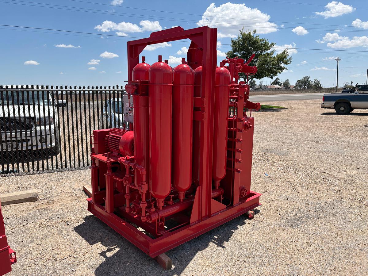 Used Texas west 5-station closing unit, skidded
