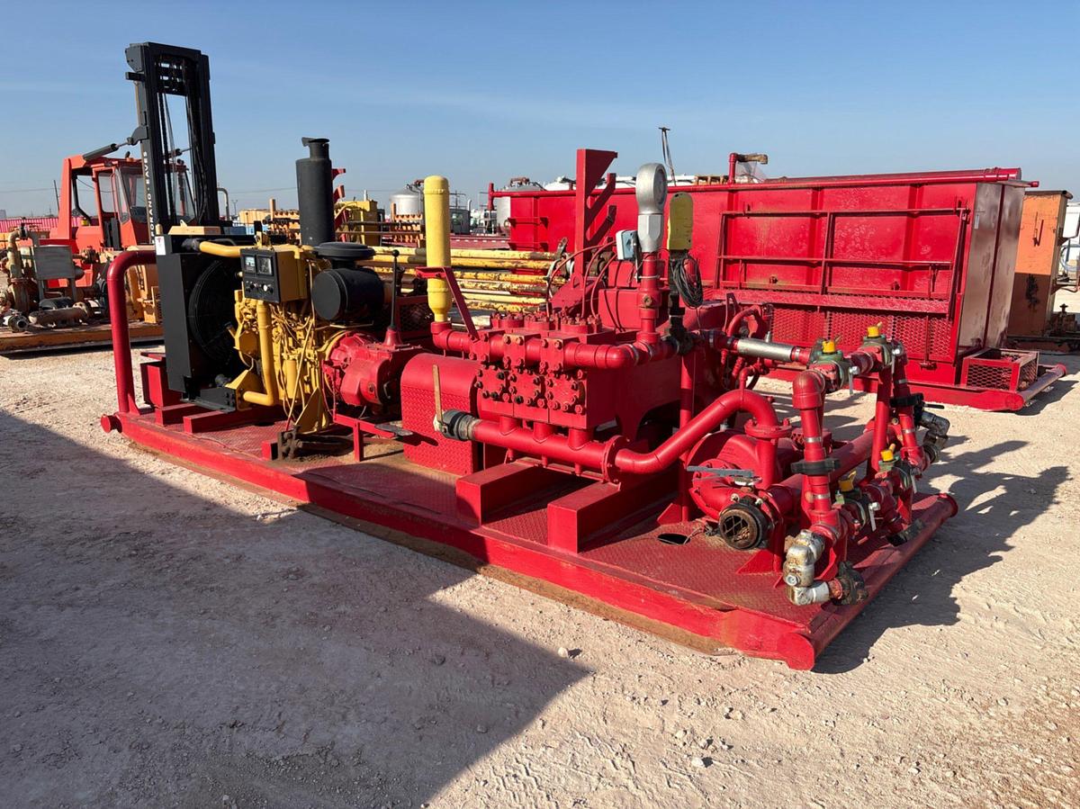 Used Gardner Denver TEE triplex pump unit, skidded