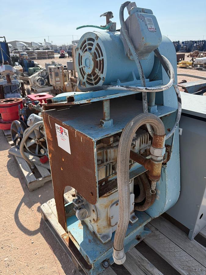 Used QUINCY MODEL 350, 36-CFM / 175-PSI AIR COMPRESSOR W/ 10-HP ELECTRIC MOTOR BELT DRIVEN MTD ON BASE PLATE