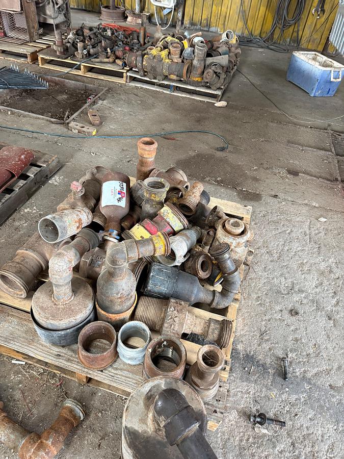 Used 3) PALLETS OF VARIOUS PIPE FITTINGS, SWEDGES, Valves, HAMMER UNIONS, & RELATED