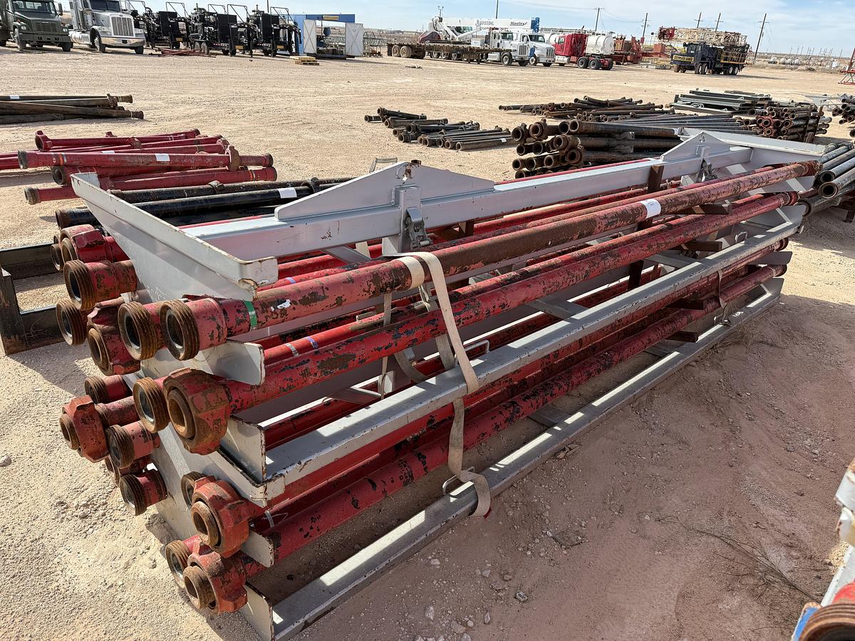 Used (17 X $) 3” X 15’L FIG 1502 15K WP FLOW IRON W/ (2) 2-TIER STACKABLE PIPE RACKS