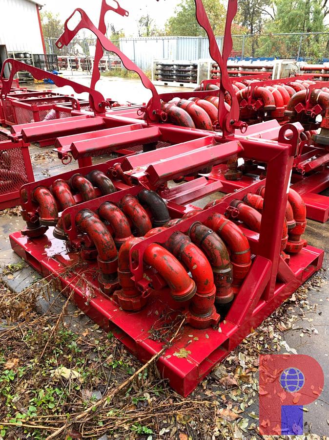 Used (24). OF TESTED 3” 1502 15K WP STYLE 10 & STYLE 50 CHIKSANS W/ TRANSPORT RACK