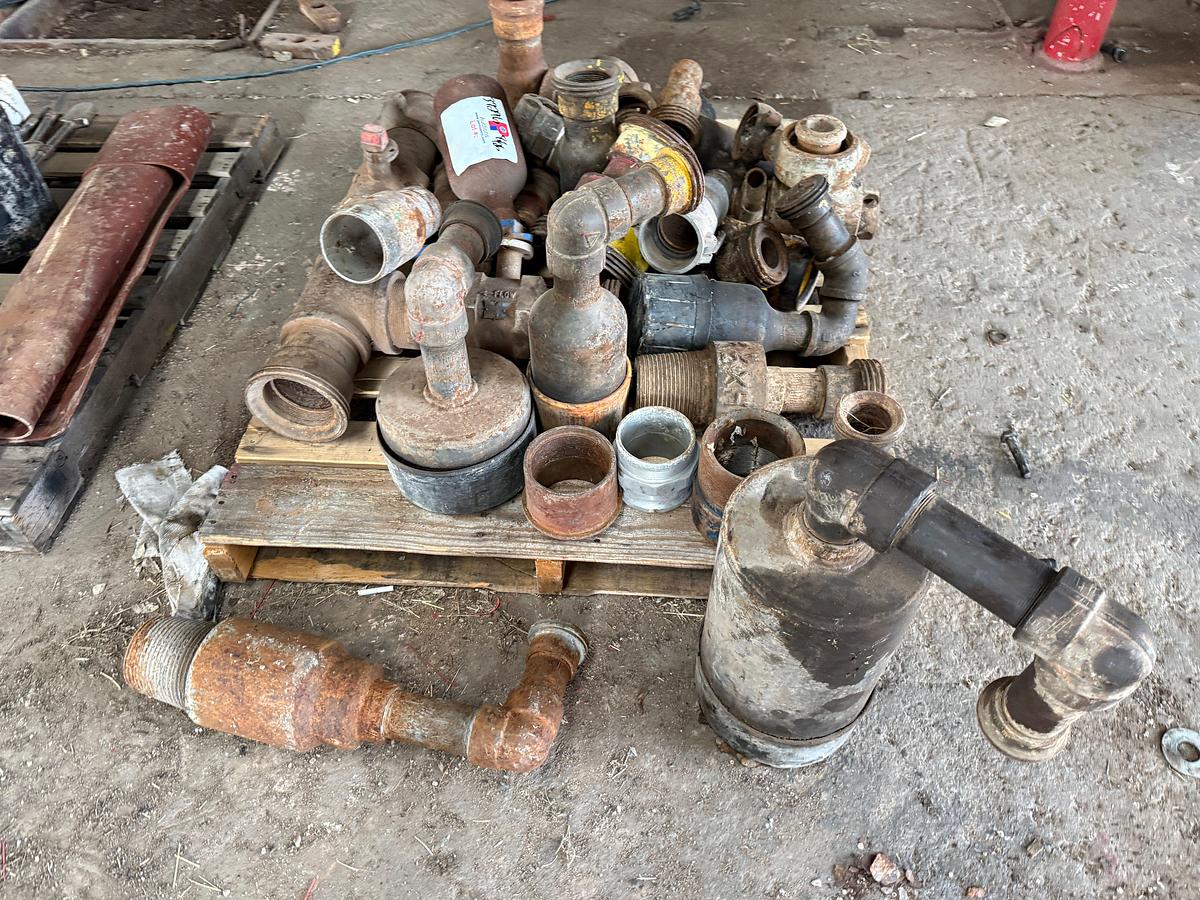 Used 3) PALLETS OF VARIOUS PIPE FITTINGS, SWEDGES, Valves, HAMMER UNIONS, & RELATED