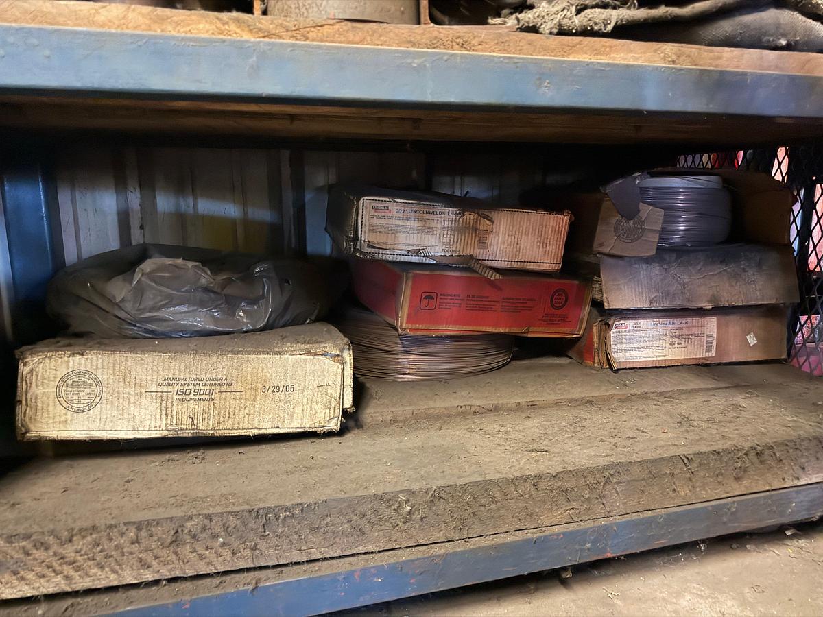 Used (13) Shelves w/ welding related tools, wire & power tools