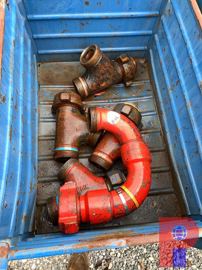 Used 2 BINS OF (20) 3” FIG 1502 15K WP STYLE 10 & STYLE 50 CHIKSANS, PUP JTS, AND 45’S