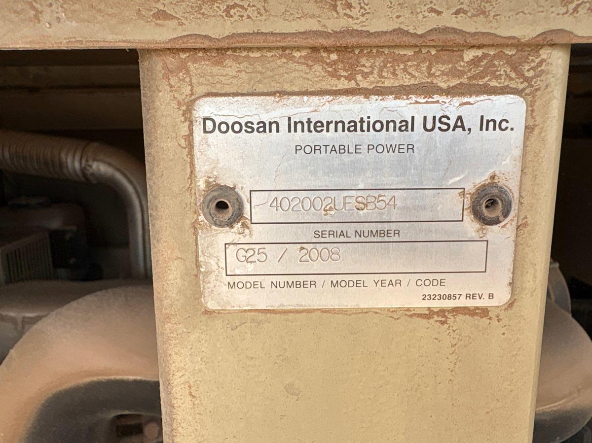 Used 2008 DOOSAN G25 S/A BUMPER PULL 20KW GENERATOR TRAILER