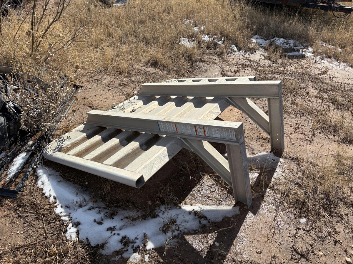 Used Lot of shelving units, tool storage table, grill guard, assorted engine parts, etc