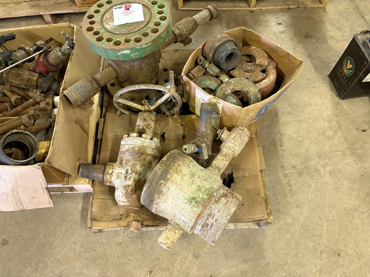 Used (2 pallets) w/ wellhead flange, Larkin stripper head body, (150+) 2” pipe nipples, etc.