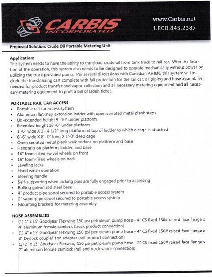 Used CARBIS INC. CRUDE OIL PORTABLE METERING UNIT