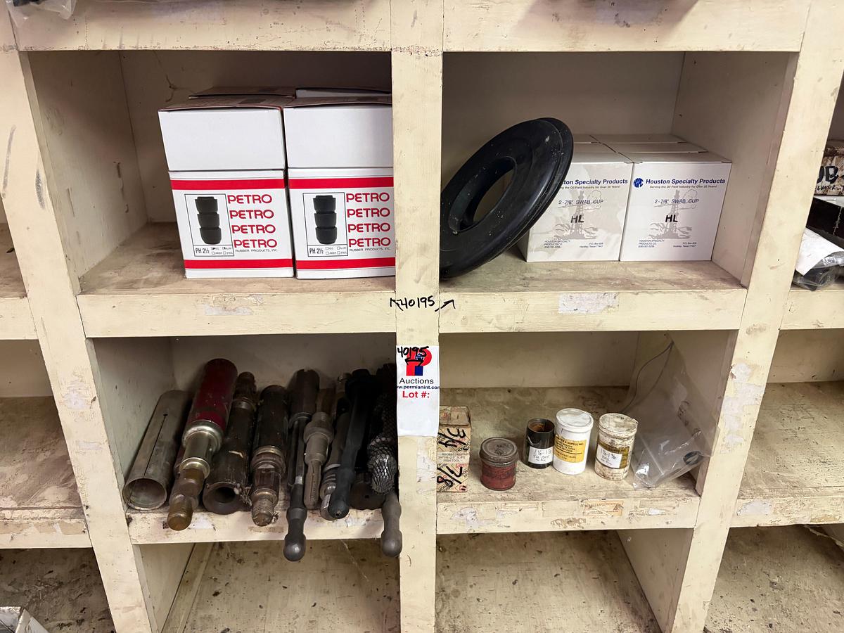 Used (4 bins) w/ sucker rod fishing tools; Overshots, swab mandrels, swab cups, etc.