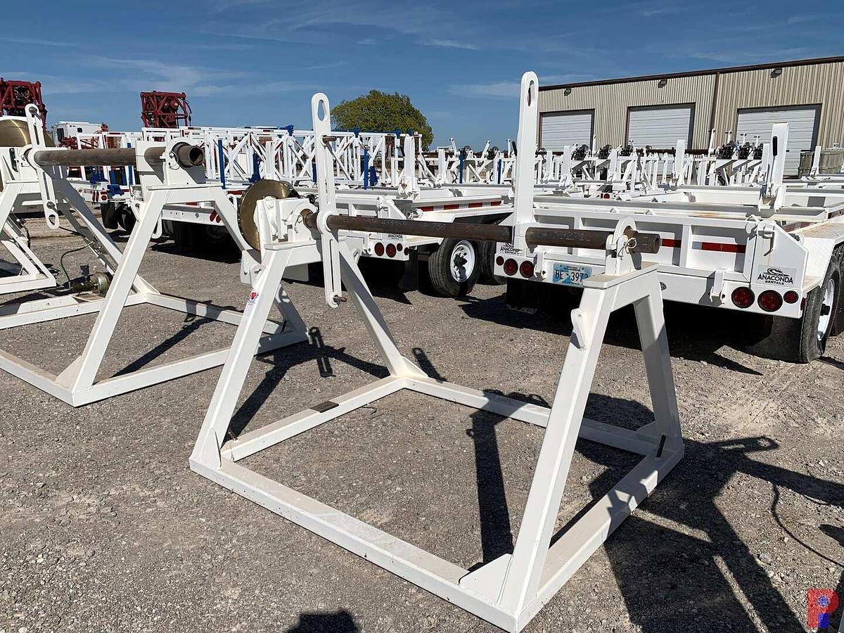 Used 66”W X 48”H REEL STAND W/ ADJUSTABLE 16” BRAKE CALIPER