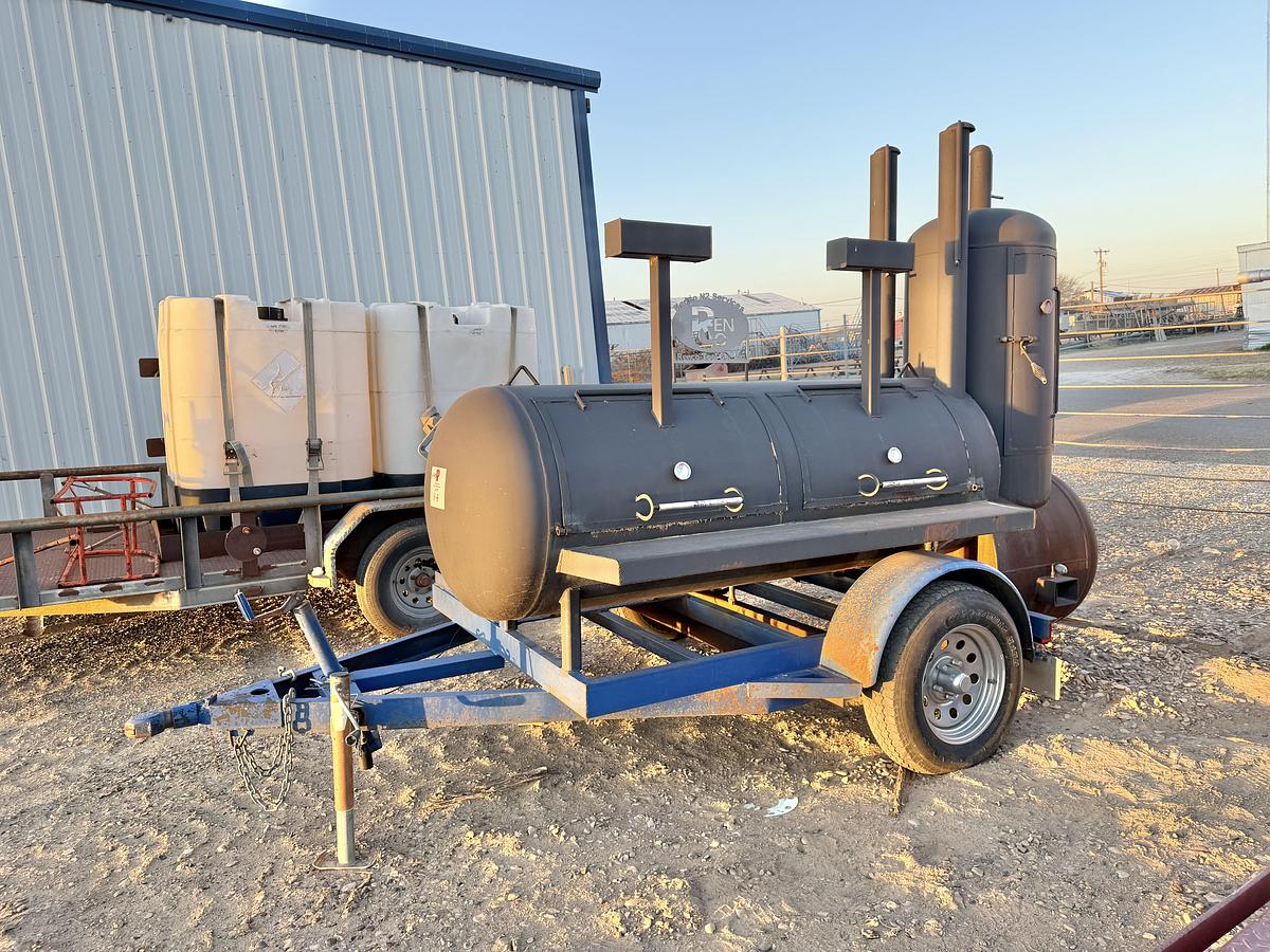 Used 2013 JOHNSON SMOKERS 9' 2-COMP. DOUBLE STACK SLIDE OUT RACKS, W/ REAR VERTICAL 4-RACK SWIVEL WOOD SMOKER BBQ PIT & GRILL