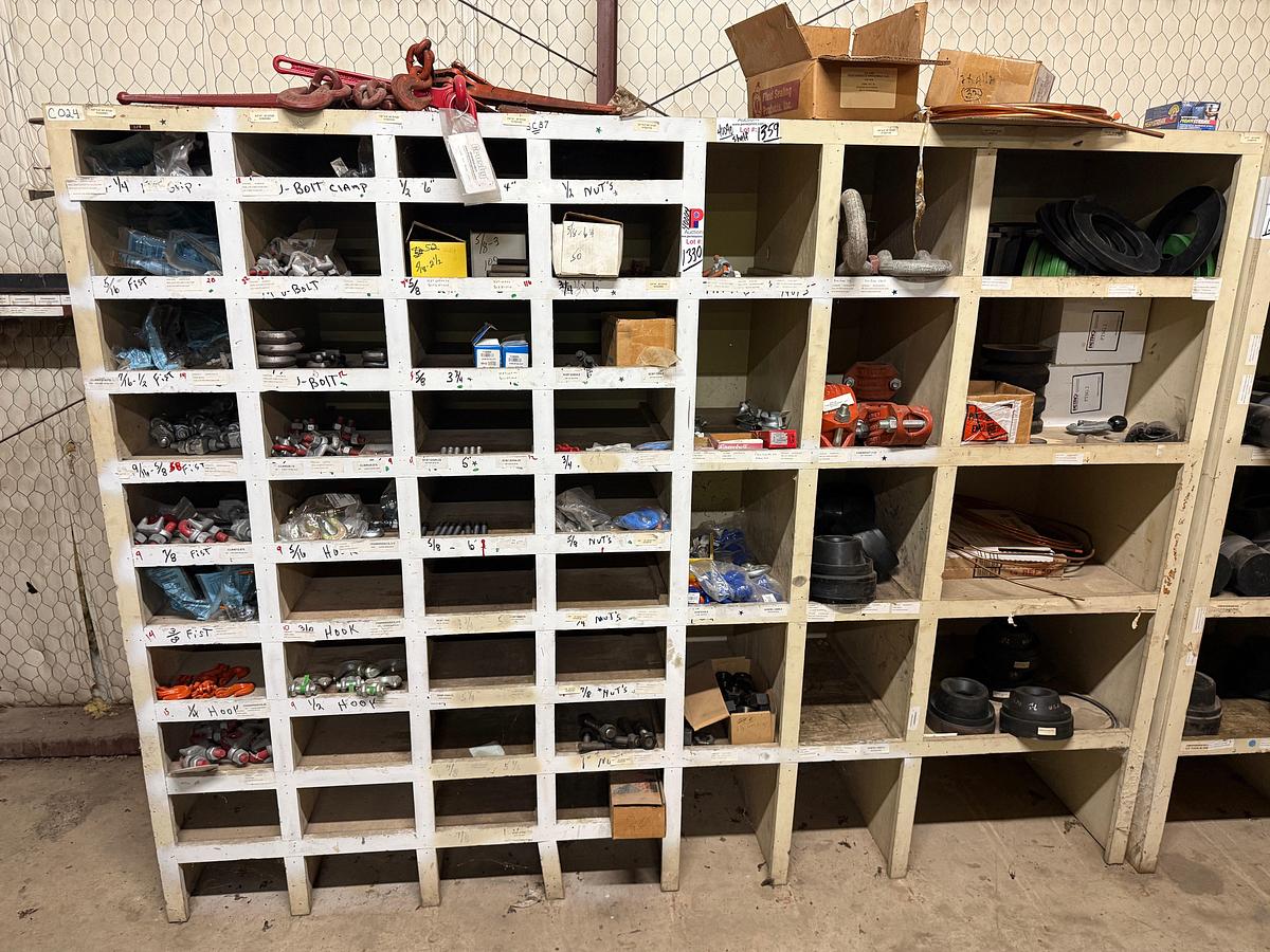 Used 8’ x 2’ x 6’ 55-BIN WOOD PARTS SHELF