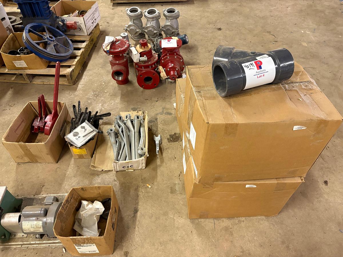 Used (3) boxes of unused 4” PVC “Y” fittings & assorted butterfly/ball valve handles