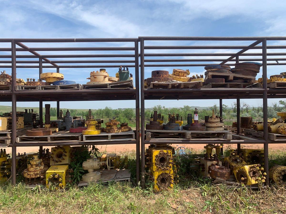 Used (6) Shelves of Weco Flanges, Fluid Crosses, Flange Caps
