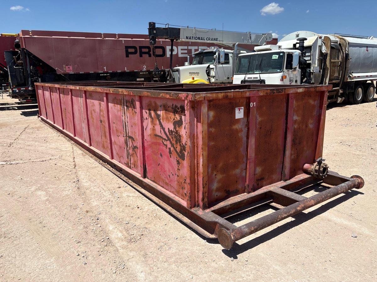 Used 34’ x 8’ x 4’ open top fluid tank, skidded