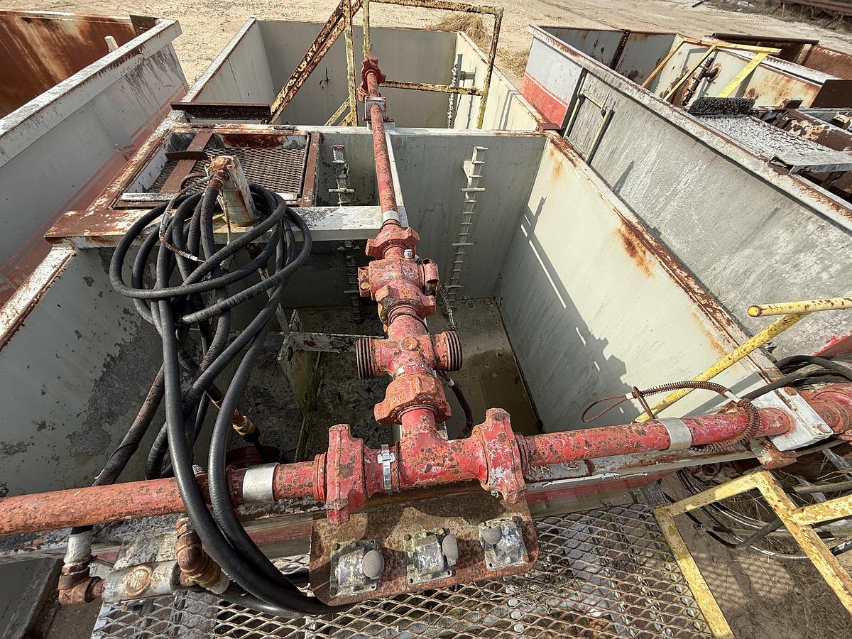 Used 15’ X 7’ X 5’ 3-COMP CEMENT MIXING TANK W/ AGITATORS, AIR VALVES CATWALK, PORCH,