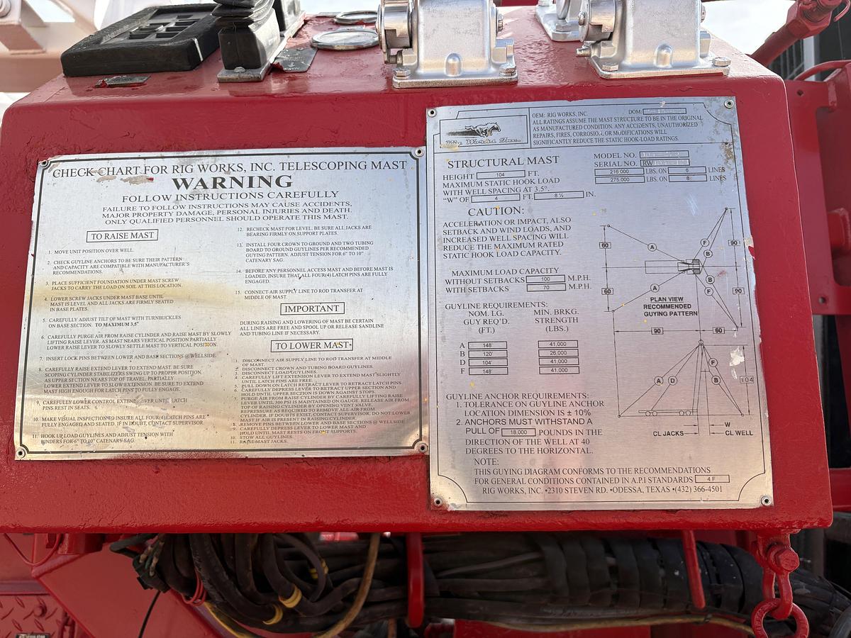 Used 2007 RIG WORKS MUSTANG 550 DD 5-AXLE WELL SERVICE RIG