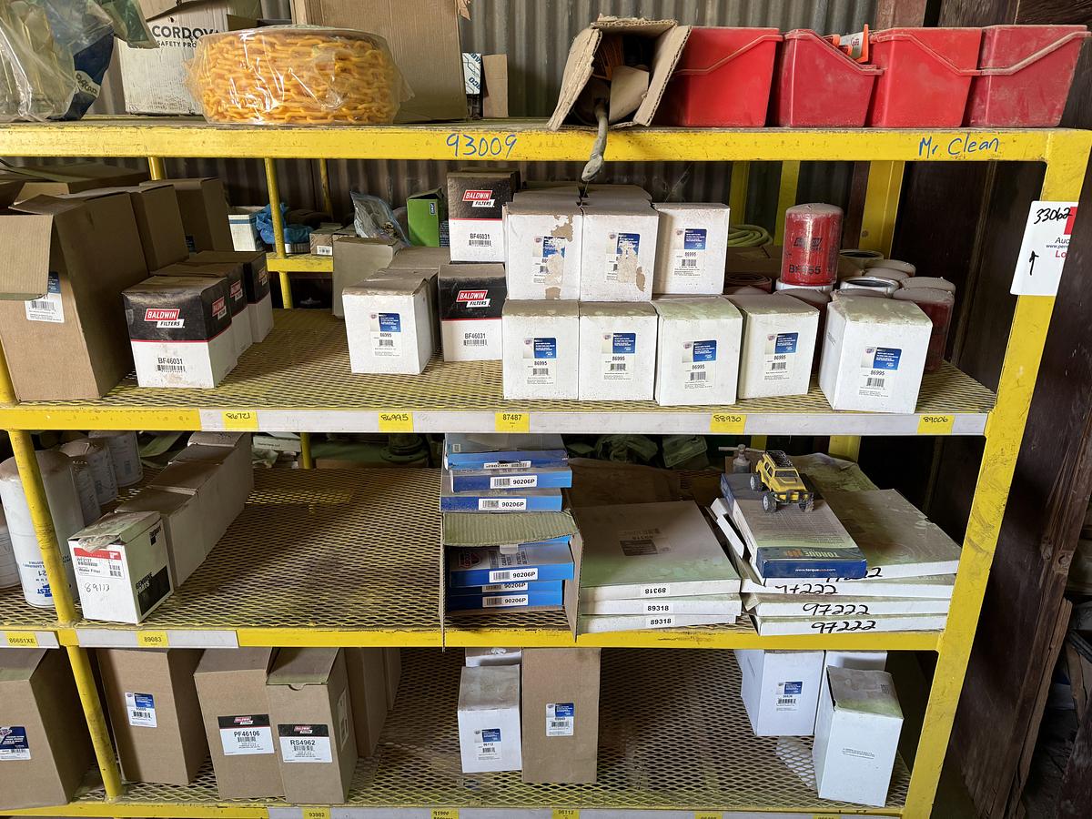 Used (2) 120”L X 24”W X 72”H 5-TIER METAL RACKS W/ TRUCK & ENGINE PARTS CONTENTS