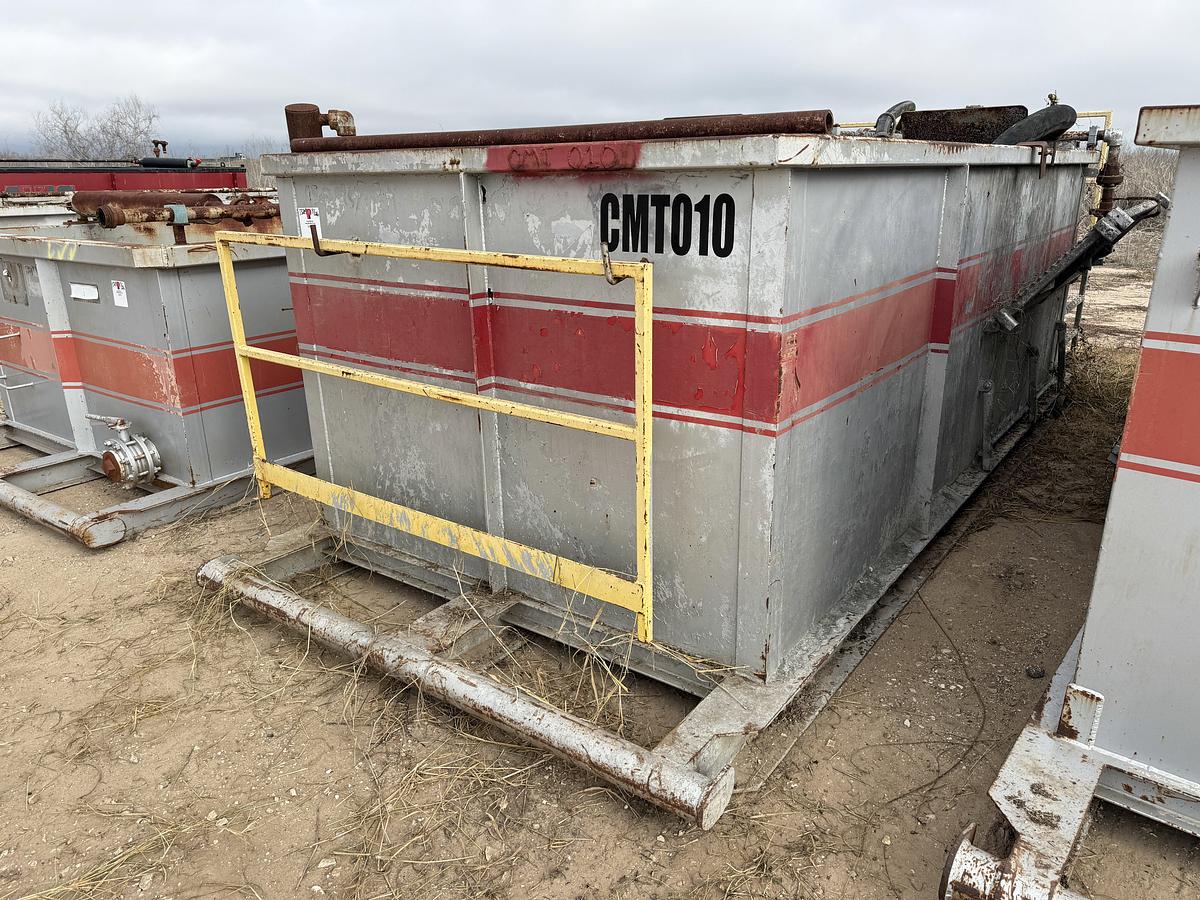 Used 15’ X 7’ X 5’ 3-COMP CEMENT MIXING TANK W/ AGITATORS, AIR VALVES CATWALK, PORCH,
