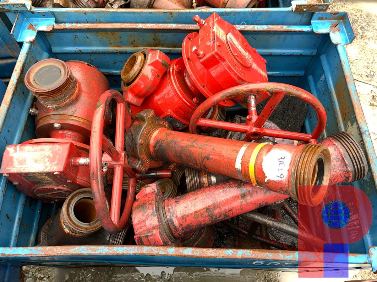 Used BIN OF (3) 3” FIG 1502 15K WP MANUAL GATE VALVES, AND PUP JTS