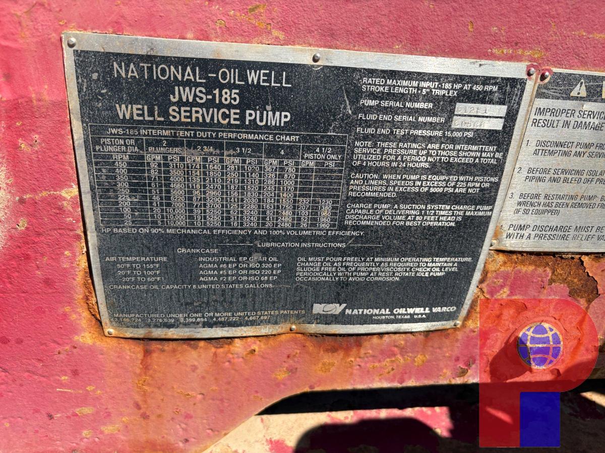 Used NATIONAL OILWELL JWS-185 TRIPLEX PUMP UNIT, SKIDDED