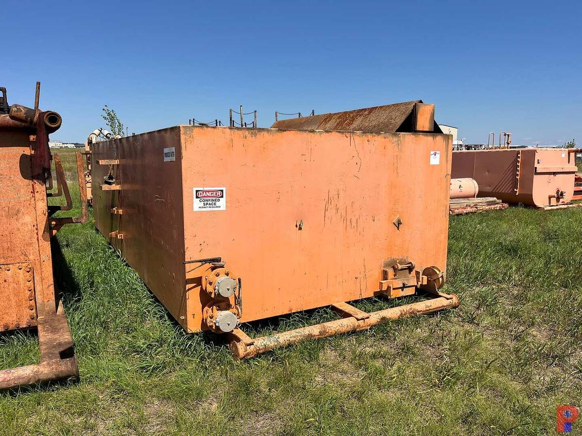 Used 20’ X 10’ X 5’  MUD TANK W/ GAS BUSTER FLOW IRON & RACKS
