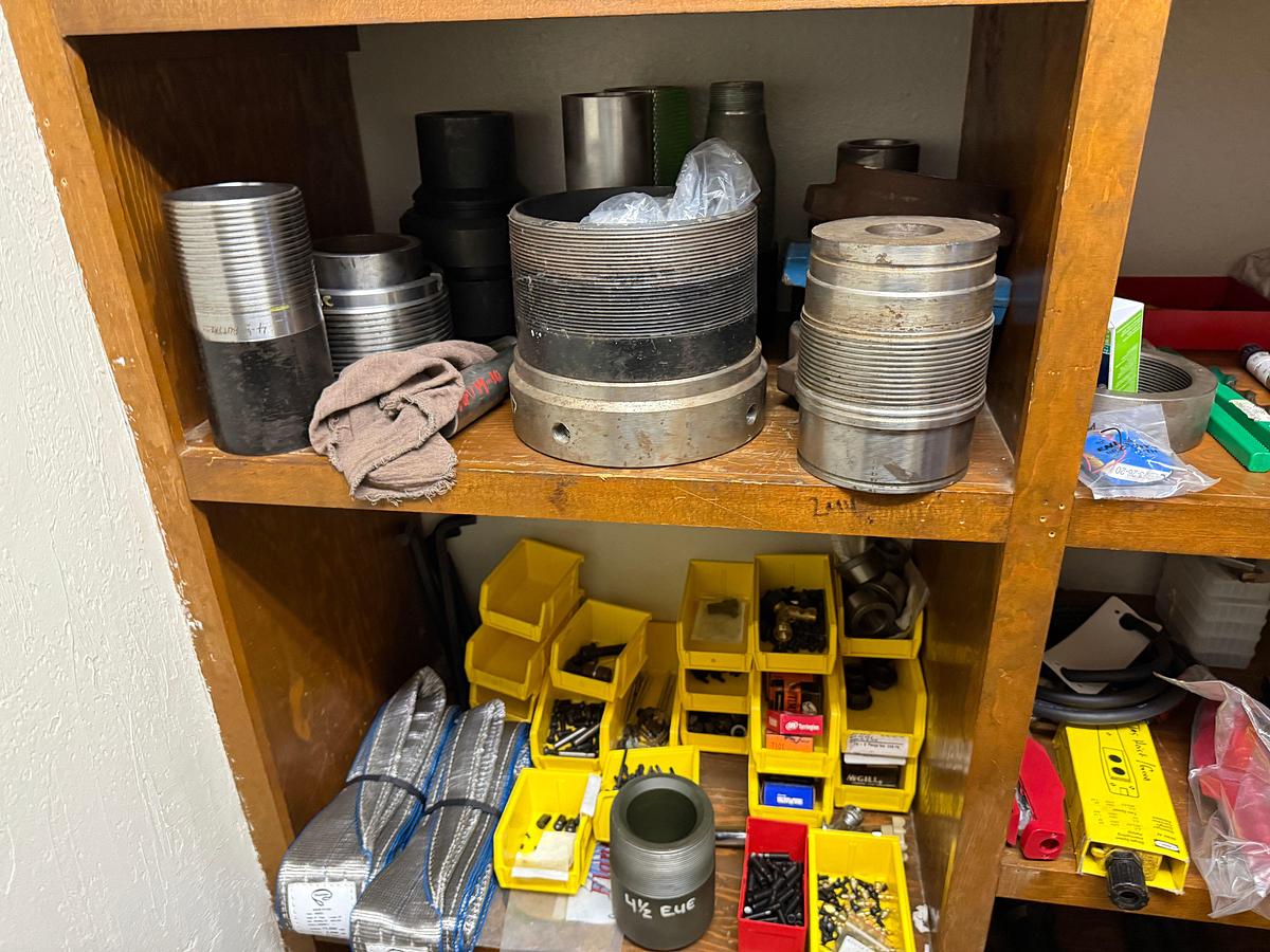 Used ROOM W/ SHELVES & (2) DOOR CABINET INCLUDES (100+) MACHINE CUTTING TOOLS, SUPPLIES, SPARE PARTS, & RELATED