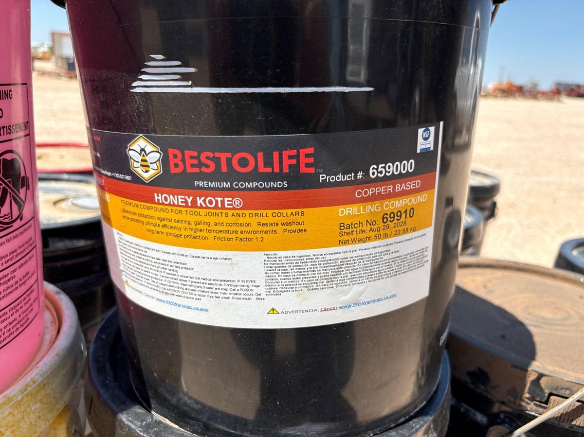 Used (14) 5-gallon buckets of bestolife drilling compound & kwik-solv cleaner