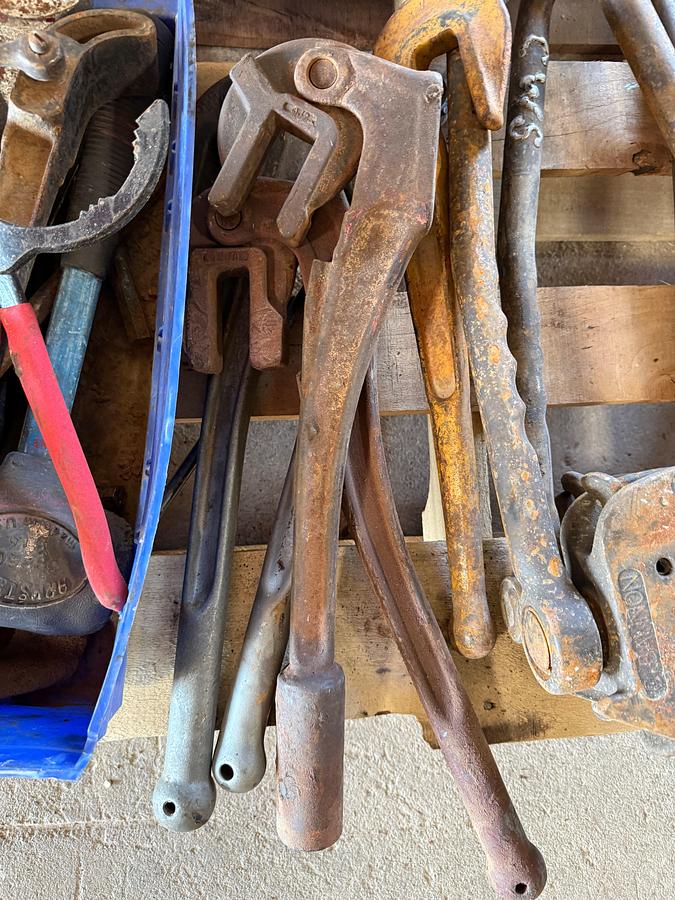 Used (2) PALLETS W/ (4 SETS)-OBANNON ROD ELEVATORS, ALLEN WRENCHES, 50’ TAPE MEAS., SOCKETS, HAND TOOLS, C-CLAMPS