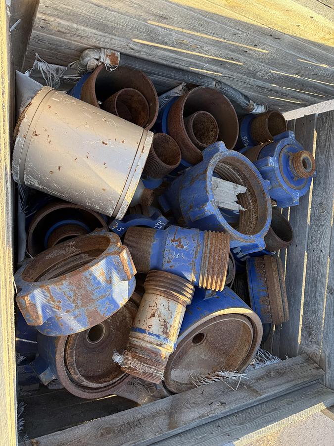 Used (2) CRATES W/ VARIOUS SIZE CEMENT HEAD CONNS, CROSS OVERS, SUBS, FLANGES, & RELATED