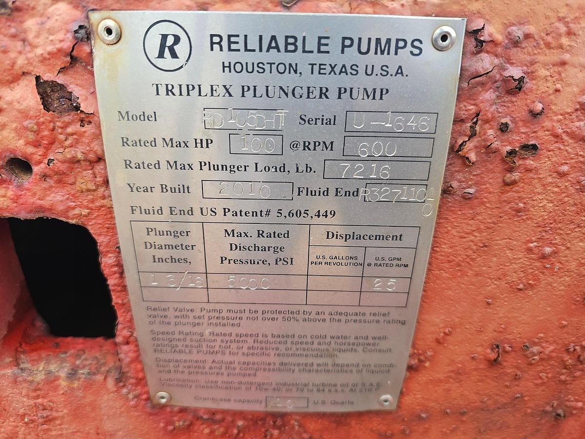Used Reliable Pumps RD105DHT HYDROSTATIC TEST TRAILER