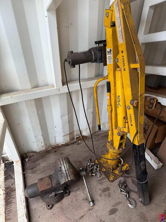 Used VESTIL 2K LBS TABLE CRANE W/ ELECTRIC WINCH & 8” JAW TABLE VICE