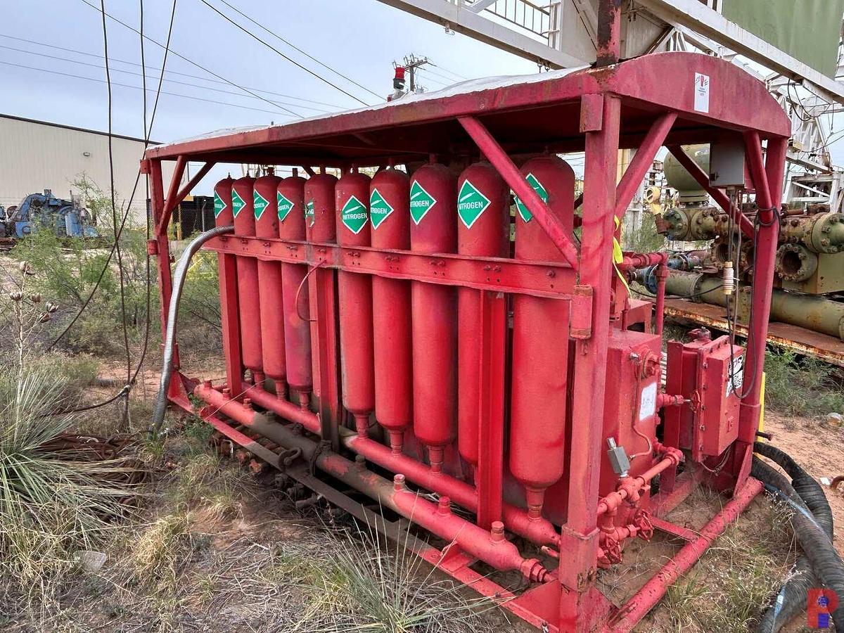 Used KOOMEY 5-STATION 10-BOTTLE ACCUMULATOR CLOSING UNIT W/ TRIPLEX PUMP