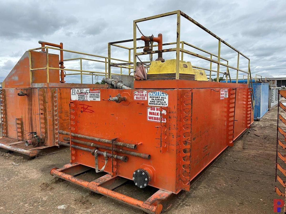 Used 28’ X 8’ X 5’ (3)-COMP. 192 BBL. MUD TANK W/ CATWALK, DEGASSER, IRON RACKS