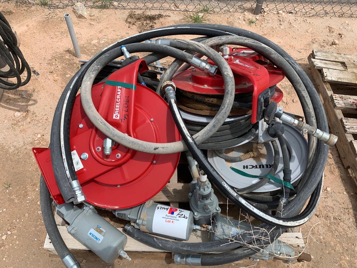 Used Pallet of Reel Craft Hose Reels w/ Lincoln Air Pumps