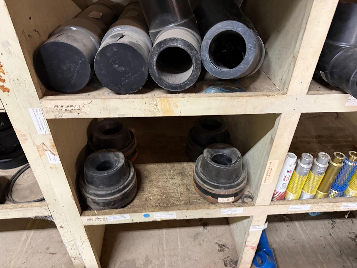 Used SECTION OF MOSTLY HEAVY WALL PVC COUPLINGS, EL’S, SOME STEEL & VICTAULIC TYPE, & (8) FLANGED BALL VALVES & RELATED